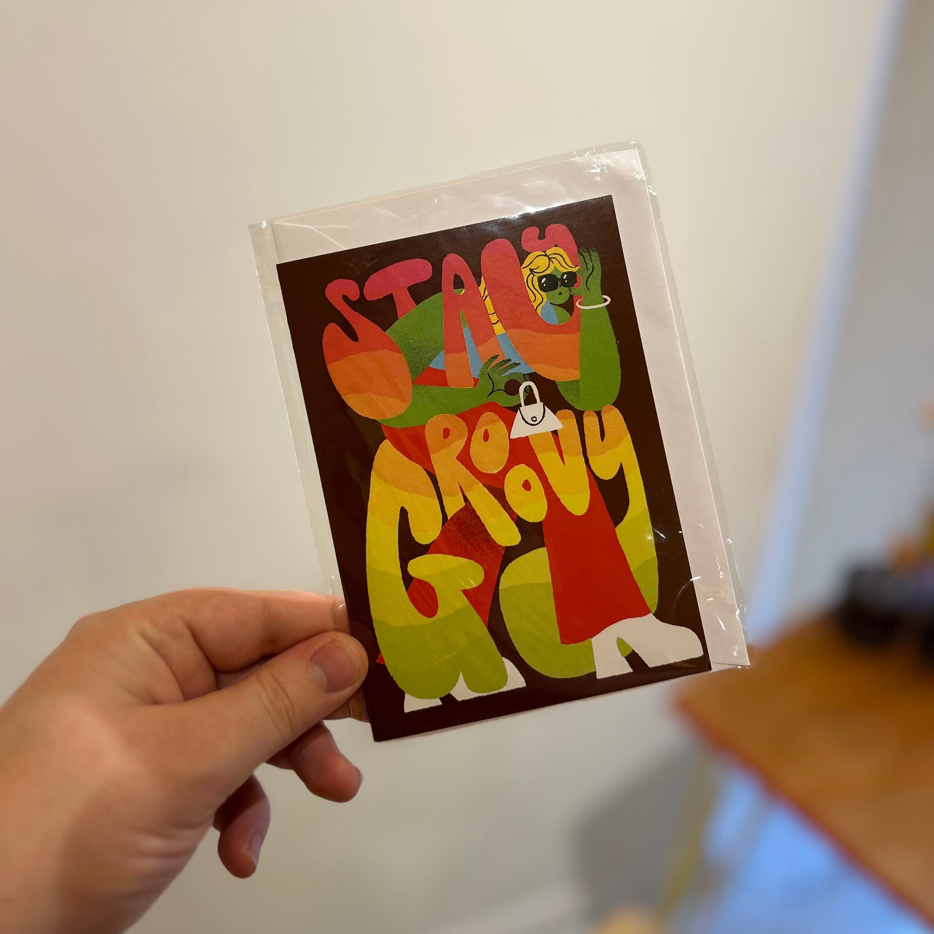 Stay Groovy greeting card by Sam Prentice-Jones