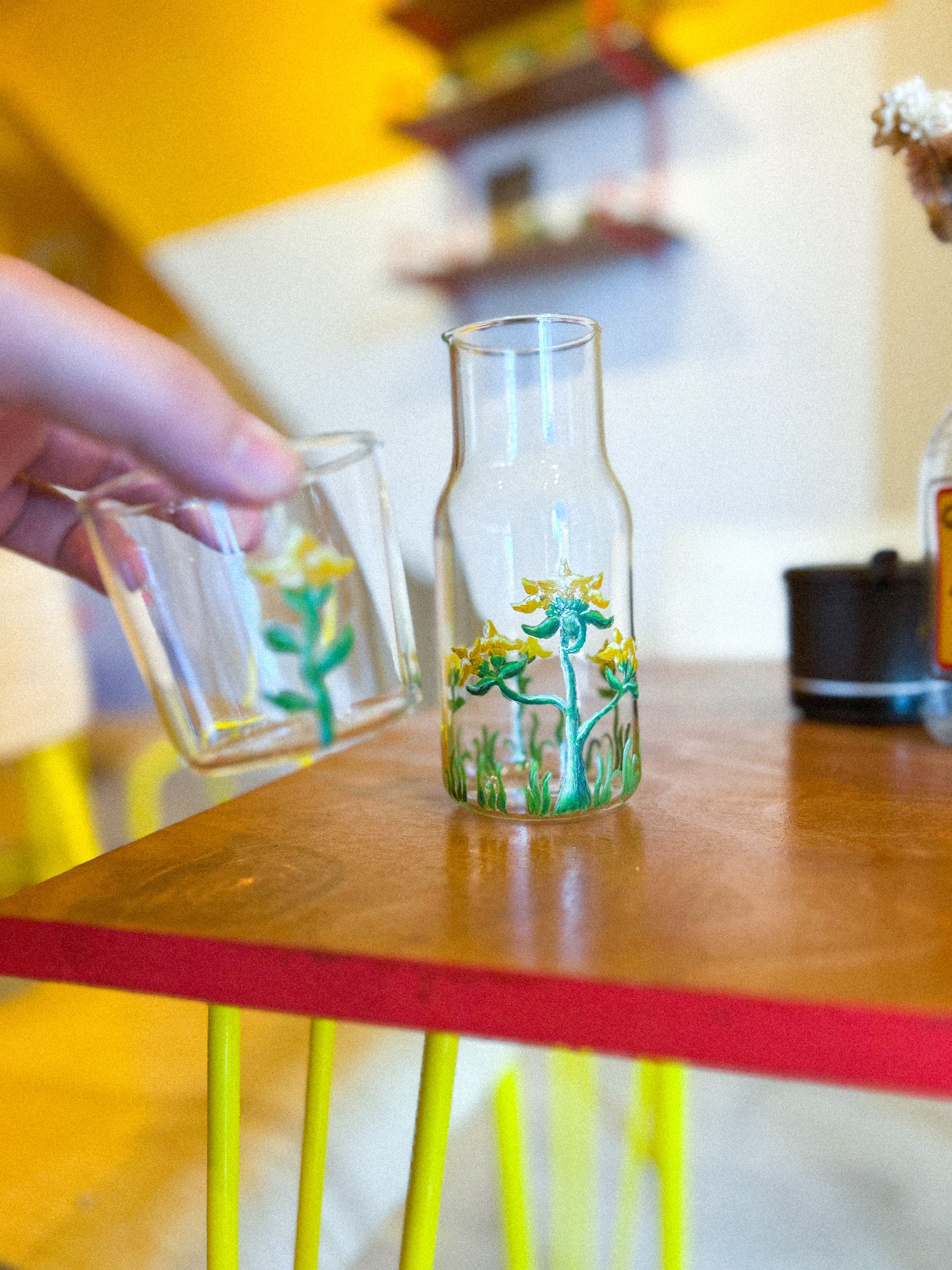 Hand Painted Flower Carafe